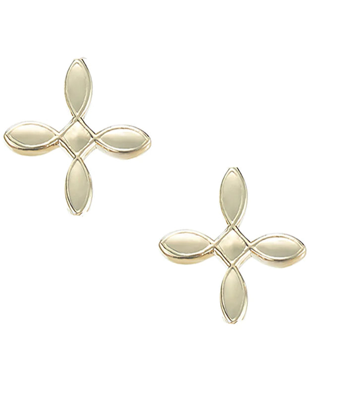 Natalie Wood Design Enamel Cross Stud Earrings in Gold
