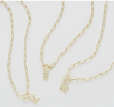 Natalie Woods Designs Toggle Initial Necklaces in A Gold