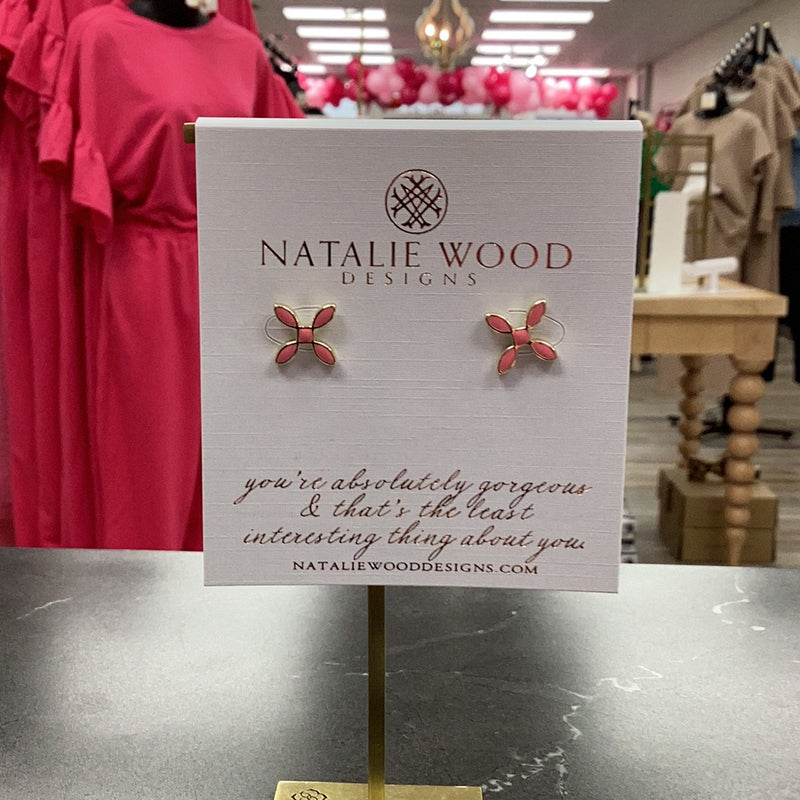 Natalie Wood Design Enamel Cross Stud Earrings in Light Pink