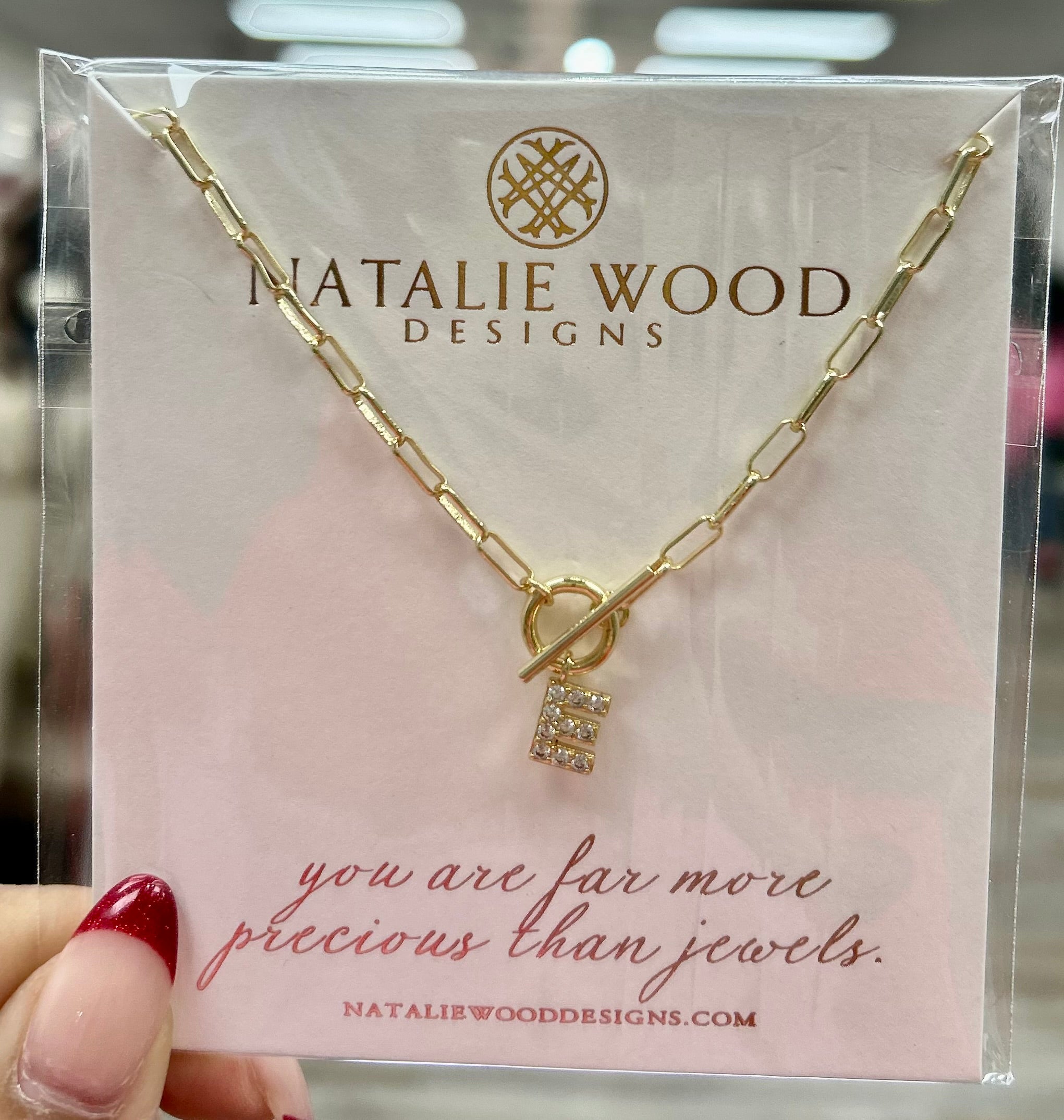 Natalie Wood Sparkle Mini Toggle Initial “E” Necklace in Gold