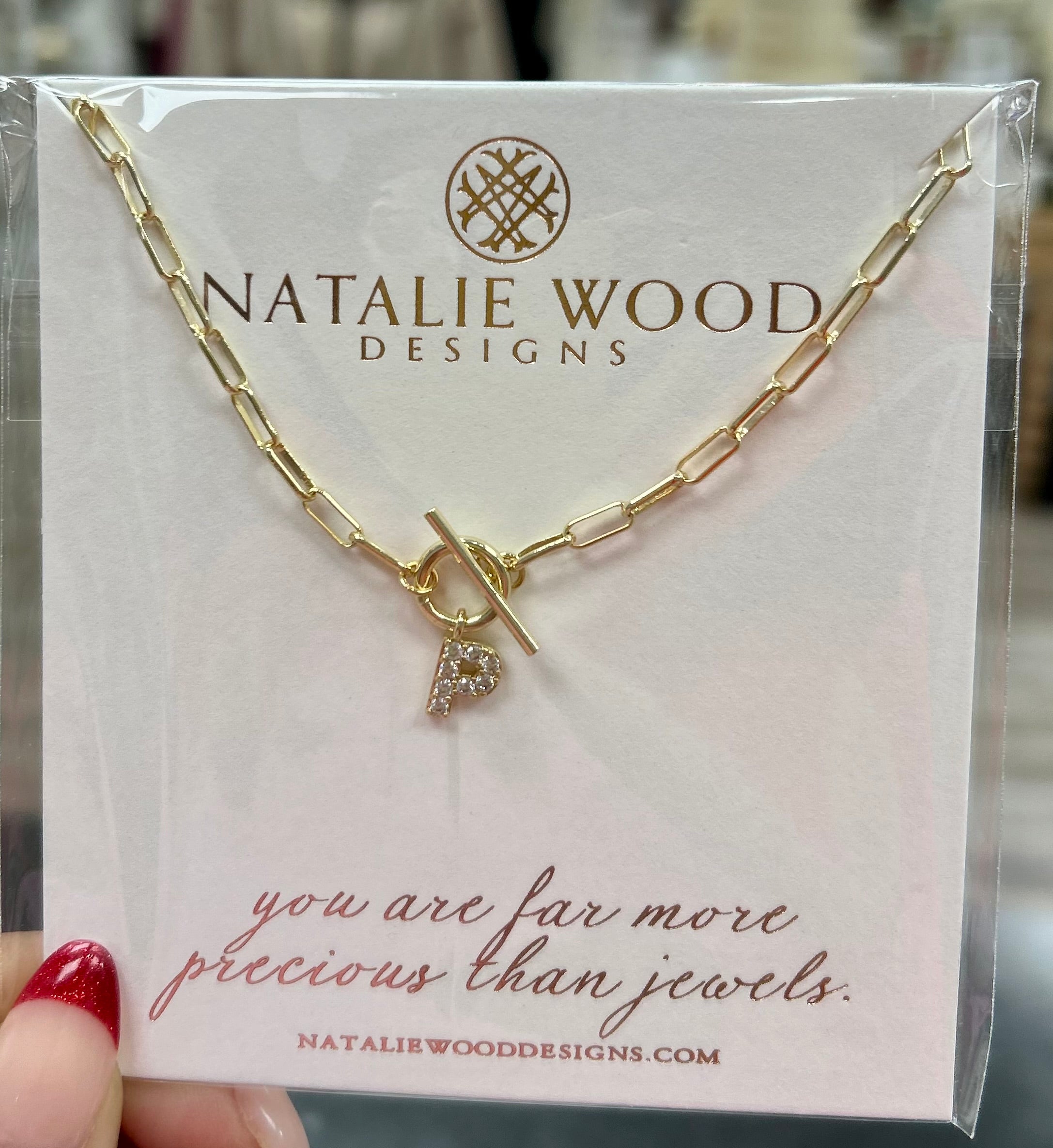 Natalie Woods Sparkle Mini Toggle Initial “P” Necklace in Gold