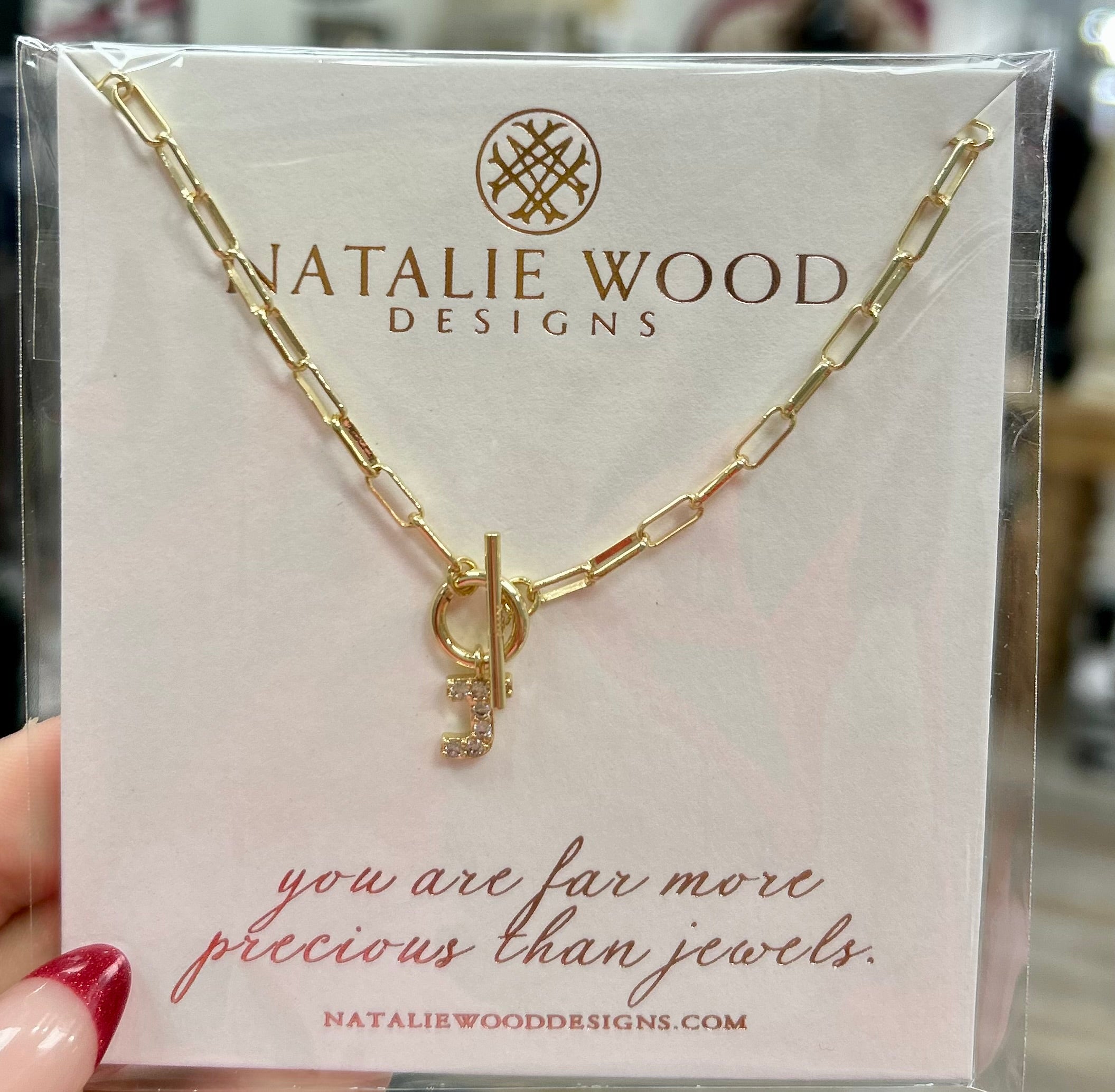 Natalie Wood Sparkle Mini Toggle Initial “J” Necklace in Gold