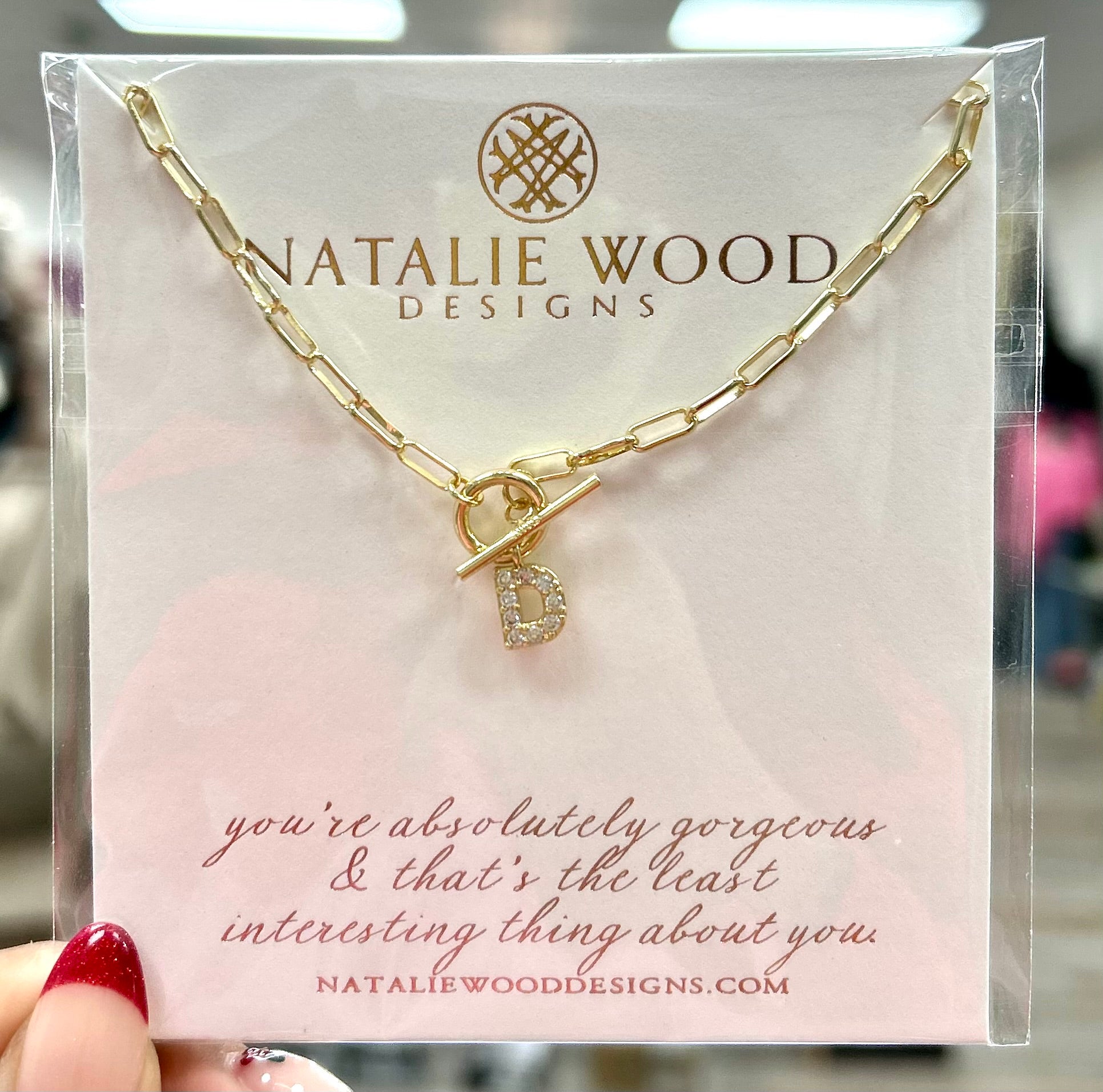 Natalie Wood Sparkle Mini Toggle Initial “D” Necklace in Gold
