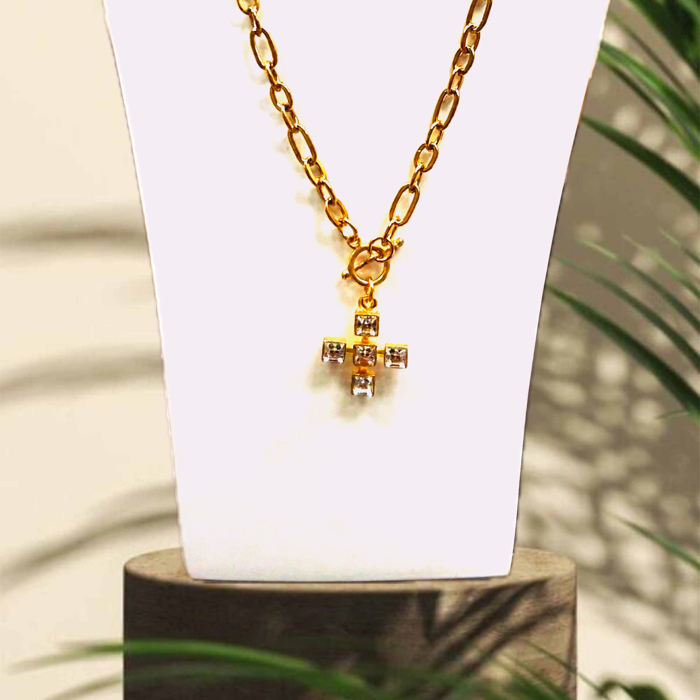 Weisinger Designs - square crystal stone cross necklace