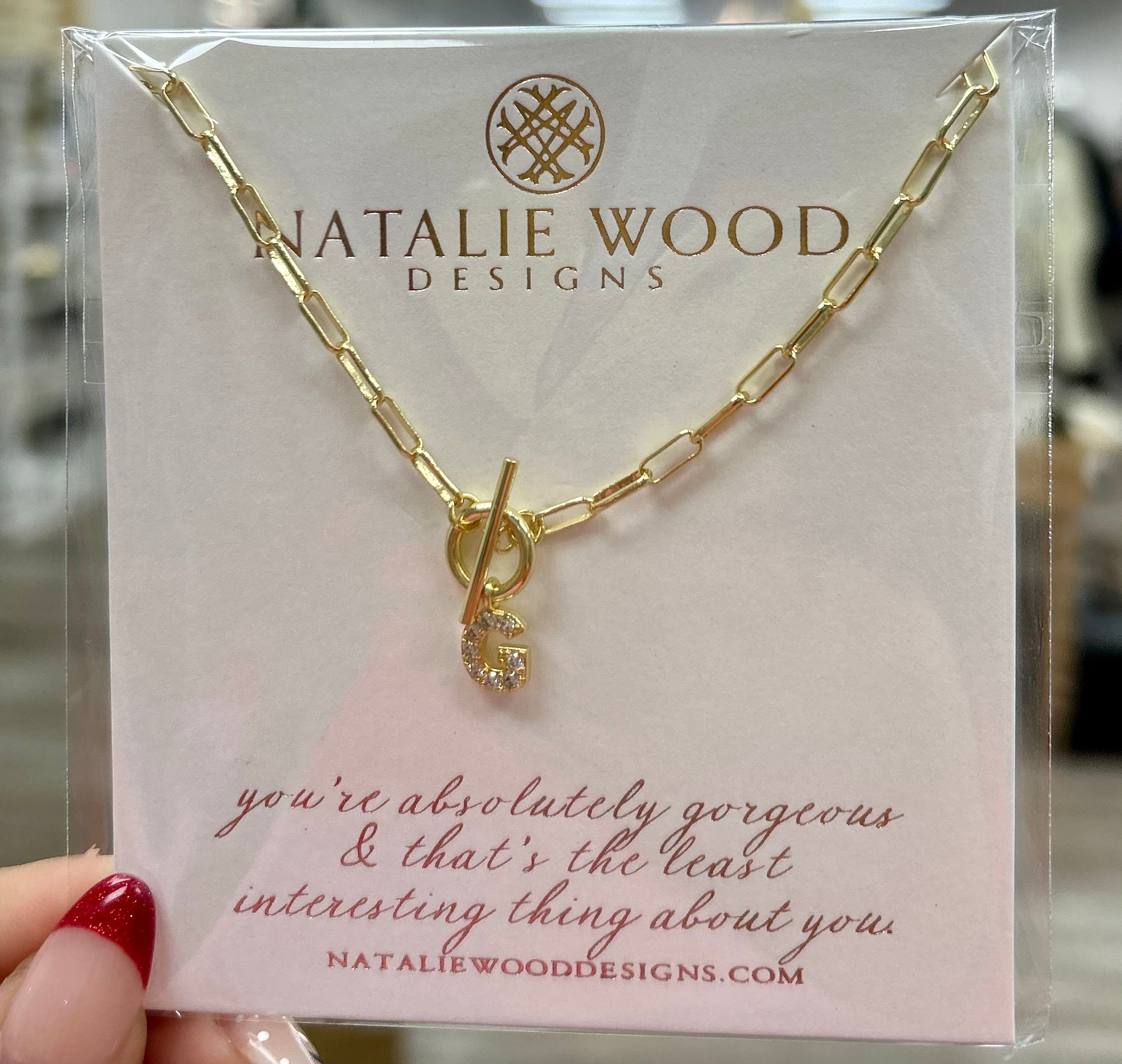 Natalie Wood Sparkle Mini Toggle Initial “G” Necklace in Gold