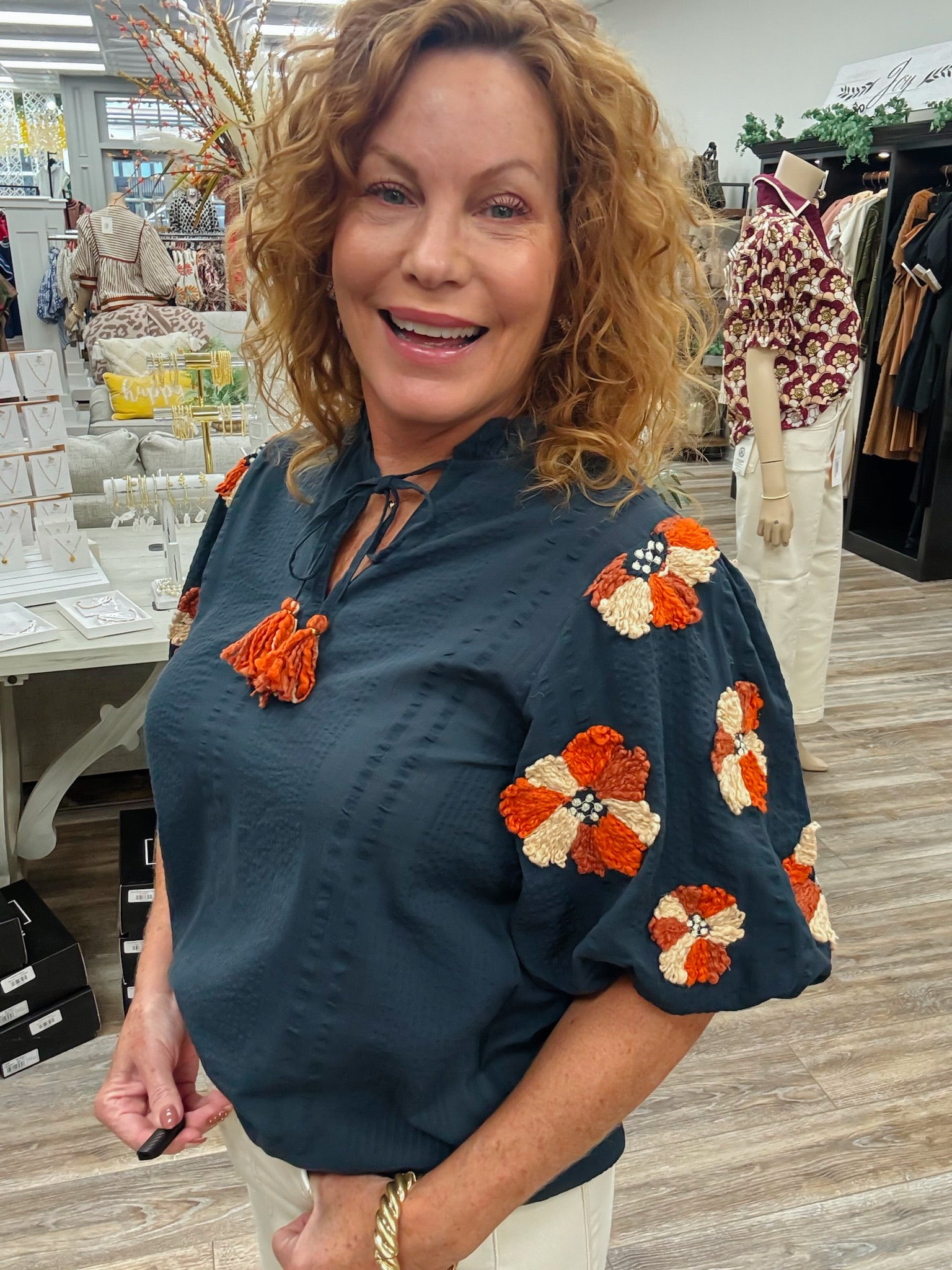 The Lori Embroidered Top - Navy