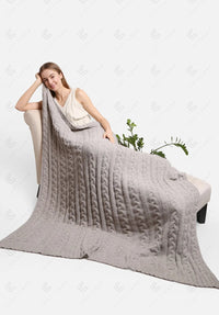 Braided Cable Knit Luxury Soft Throw Blanket - Gray