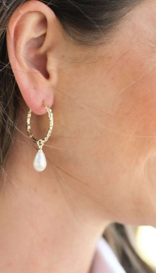 Natalie Wood Design Adorned Pearl Drop Huggie Earrings