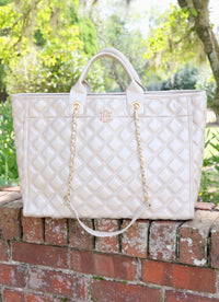 Melissa Tote Bag Pearl Quilted - Caroline Hill