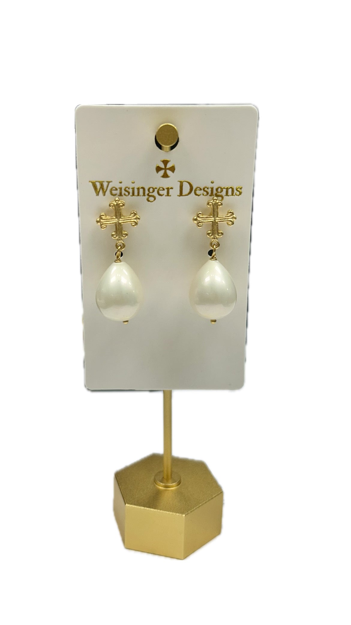 Weisinger Design earrings with crossed teardrop pearl