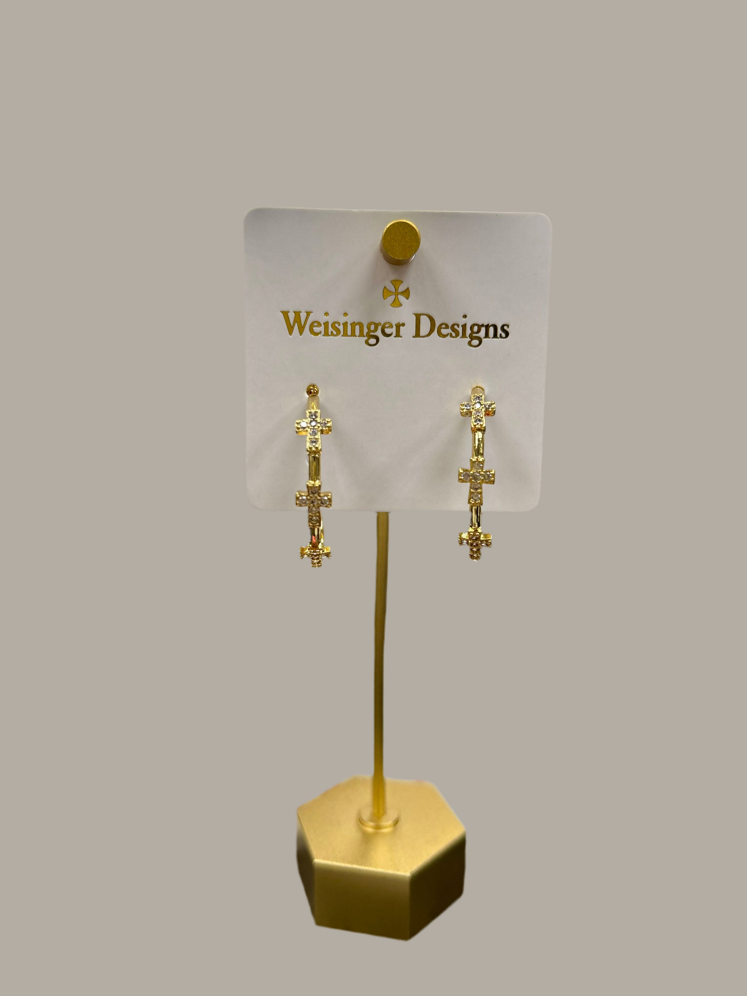 Weisinger Design - Crystal Cross Hoop Earring