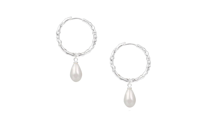 Natalie Wood Design Adorned Pearl Drop Huggie Earrings In Silver
