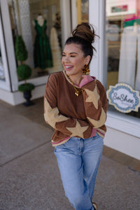 The Marin Star Sleeve Sweatshirt - Espresso/Taupe