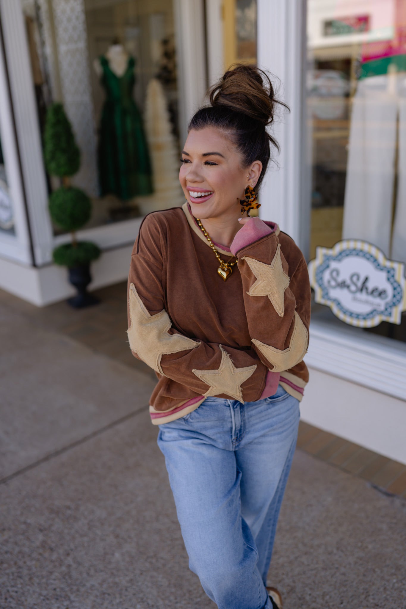The Marin Star Sleeve Sweatshirt - Espresso/Taupe