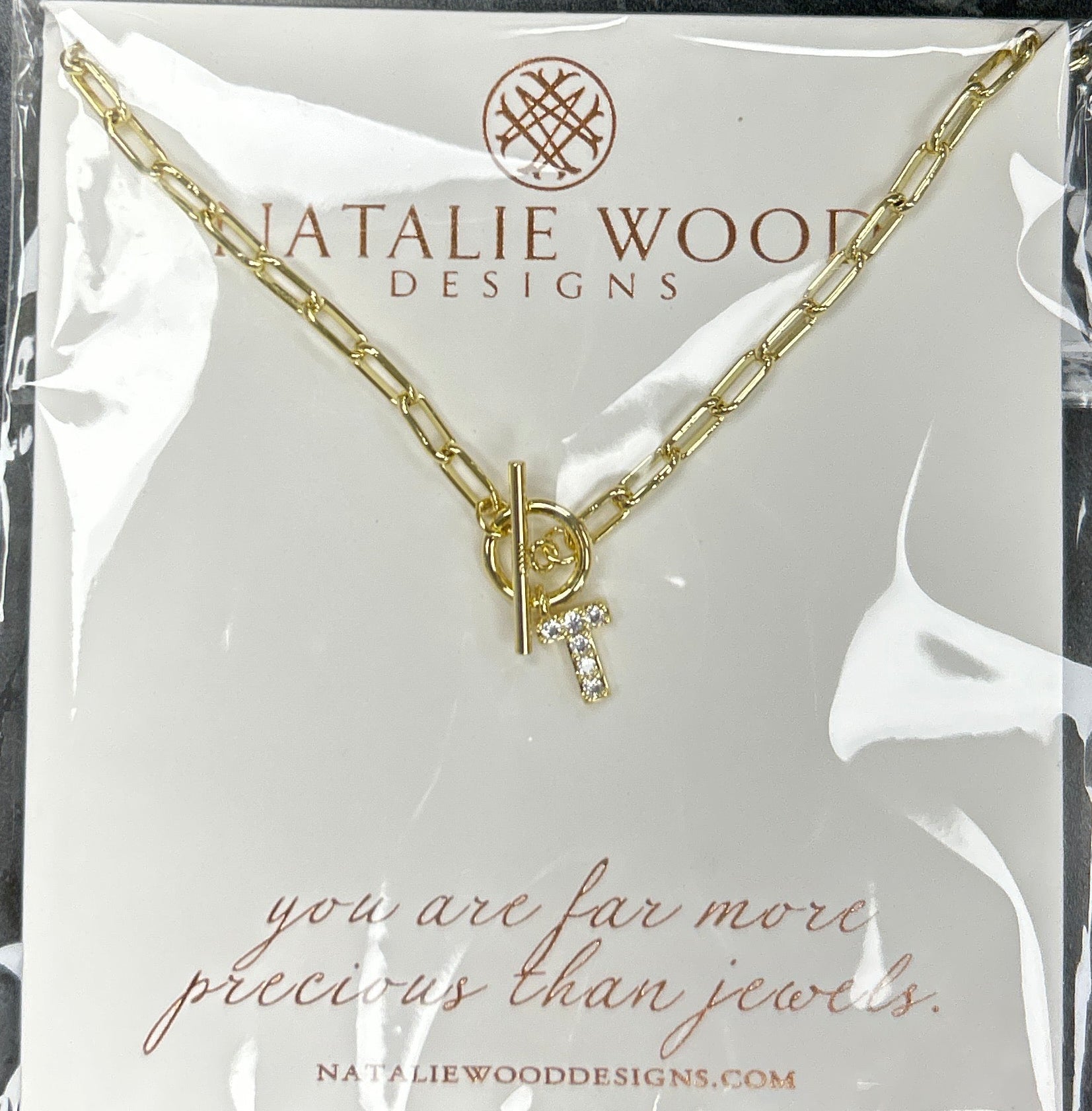 Natalie Wood Sparkle Mini Toggle Initial “T” Necklace in Gold