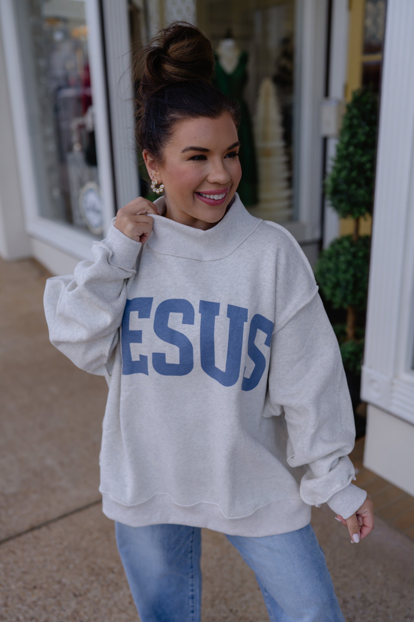 The JESUS & GOD IS GOOD reversible sweatshirt