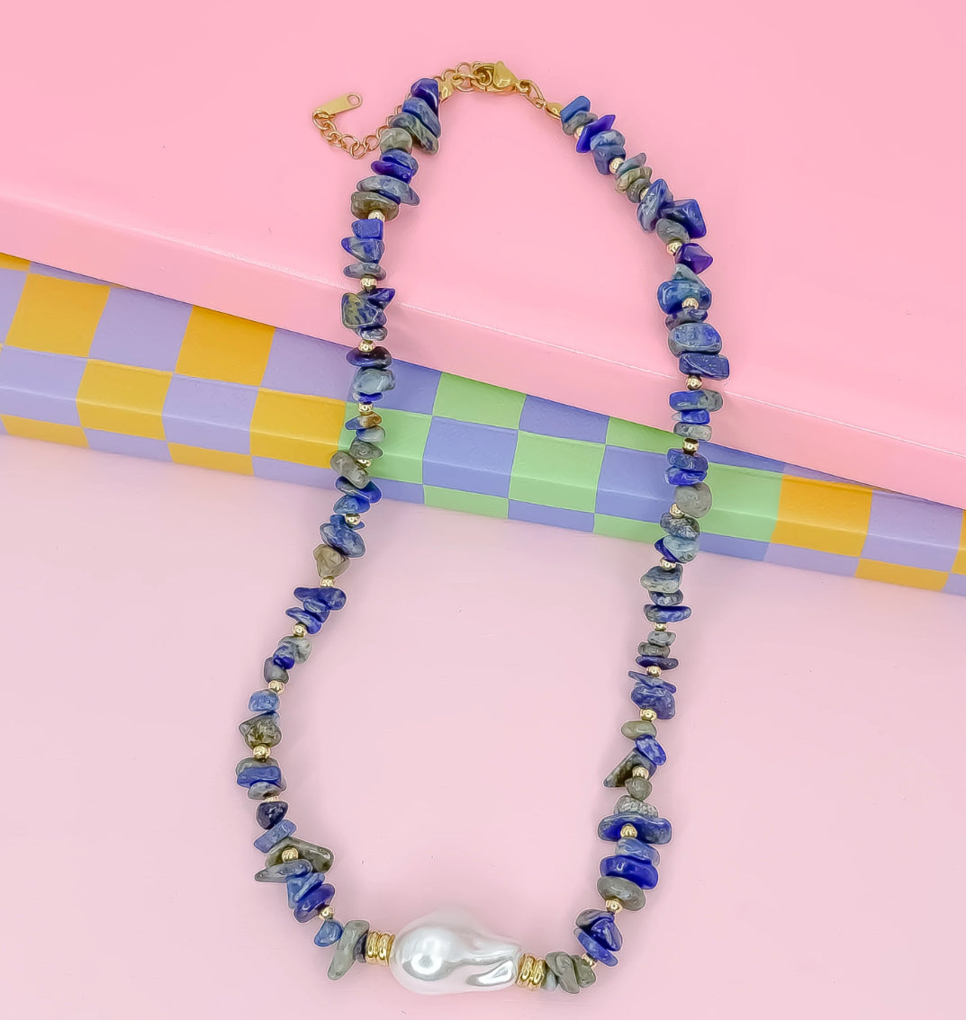 Enchanted Pearl Navy Blue  Gemstone Necklace