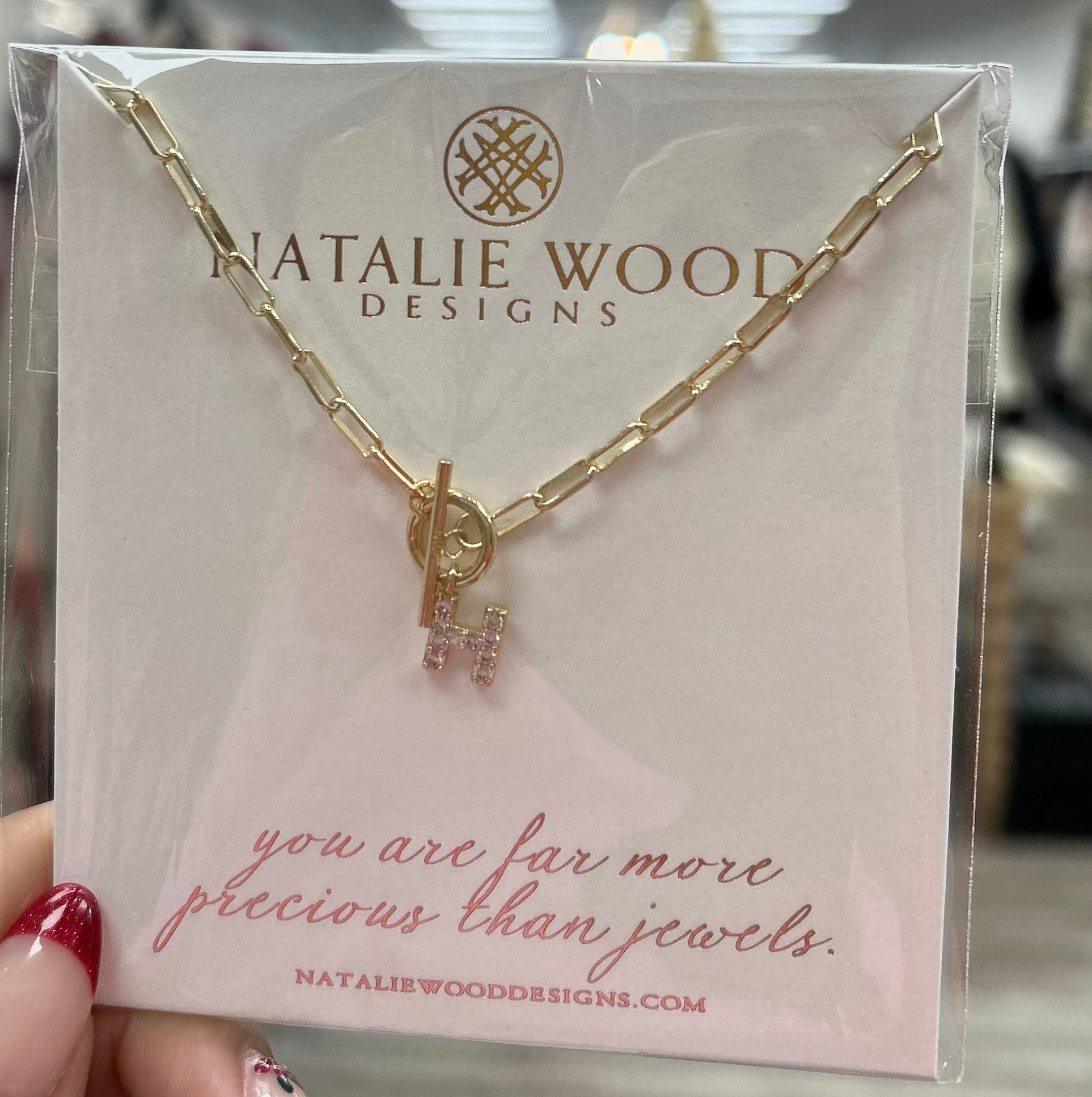 Natalie Wood Sparkle Mini Toggle Initial “H” Necklace in Gold