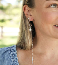 Natalie Wood Design Adorned Pearl Drop Huggie Earrings In Silver