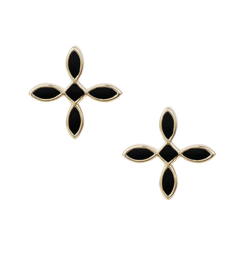 Natalie Wood Design Enamel Cross Stud Earrings in Black Enamel