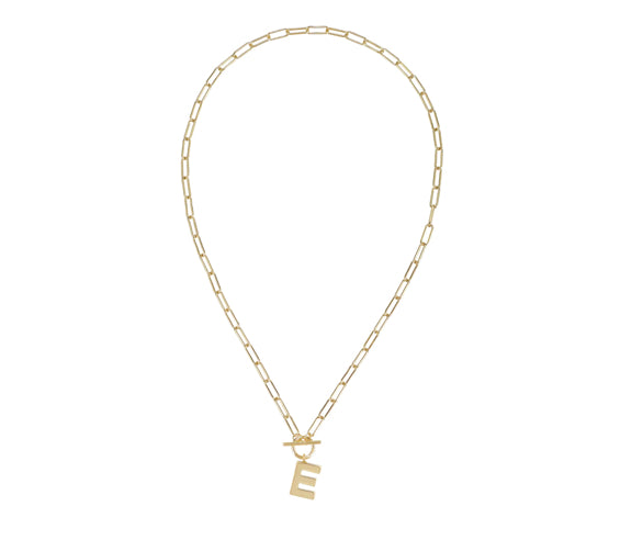 Natalie Wood Toggle Initial Necklaces in E Gold