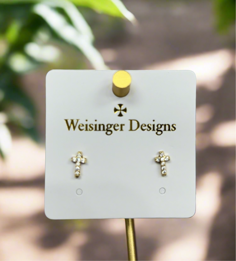 Weisinger Designs - Small Rhinestone Cross Earrings