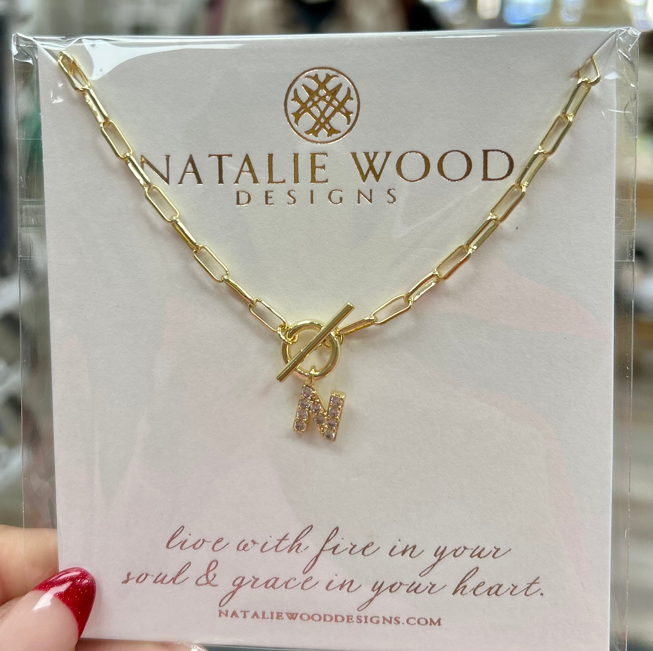Natalie Wood Sparkle Mini Toggle Initial “N” Necklace in Gold
