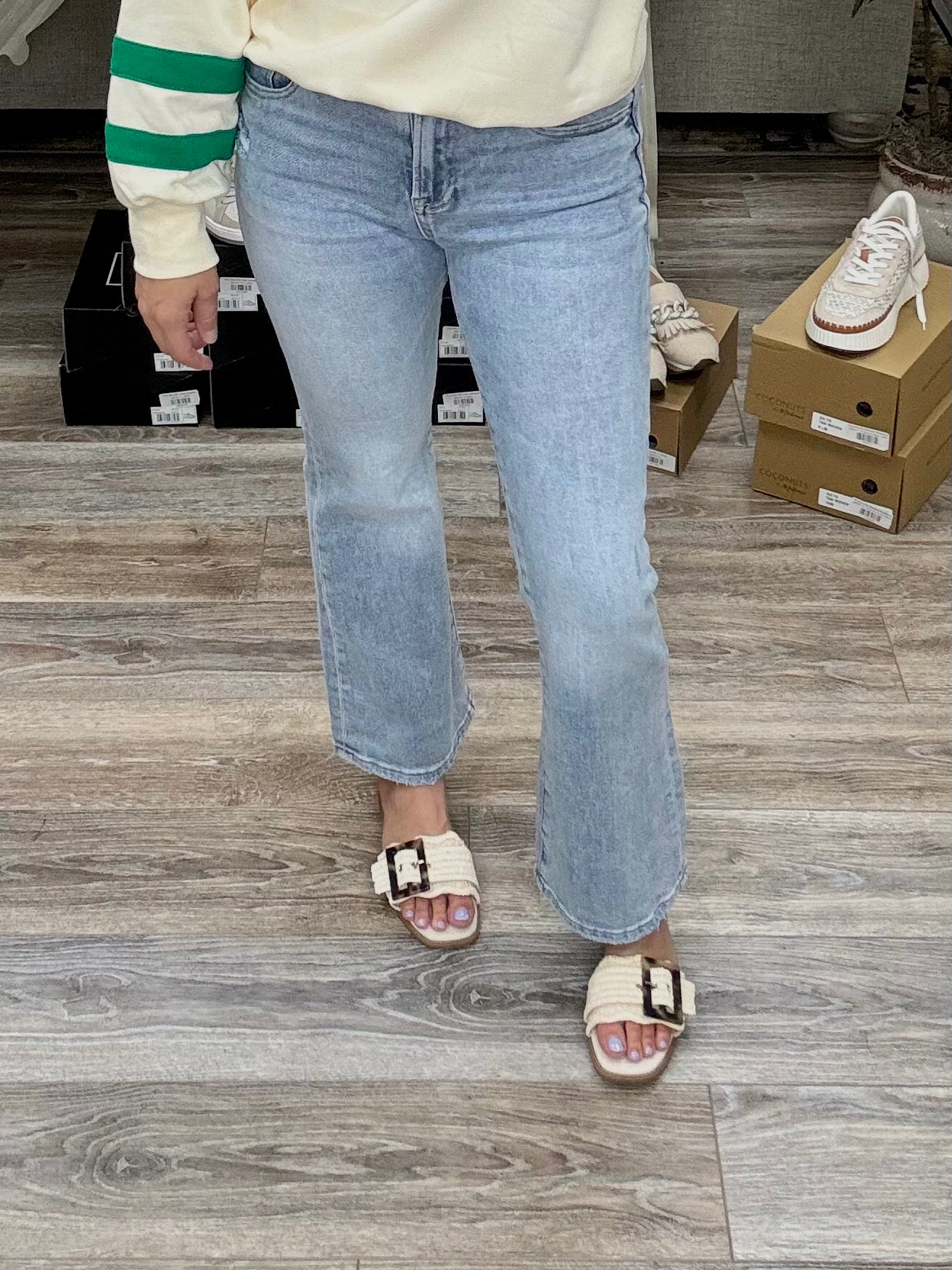 Risen high-rise ankle flare jeans