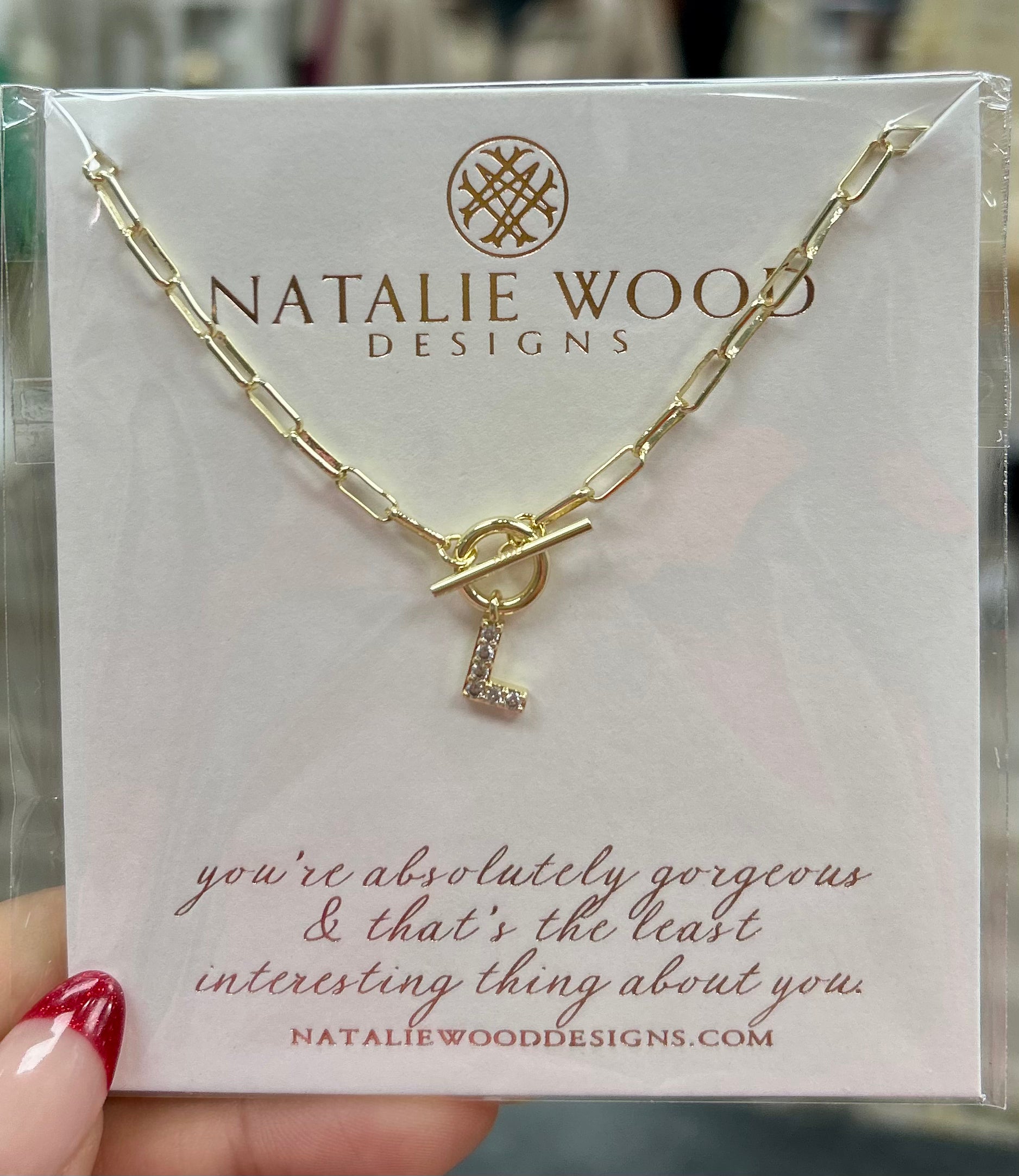 Natalie Wood Sparkle Mini Toggle Initial “L” Necklace in Gold