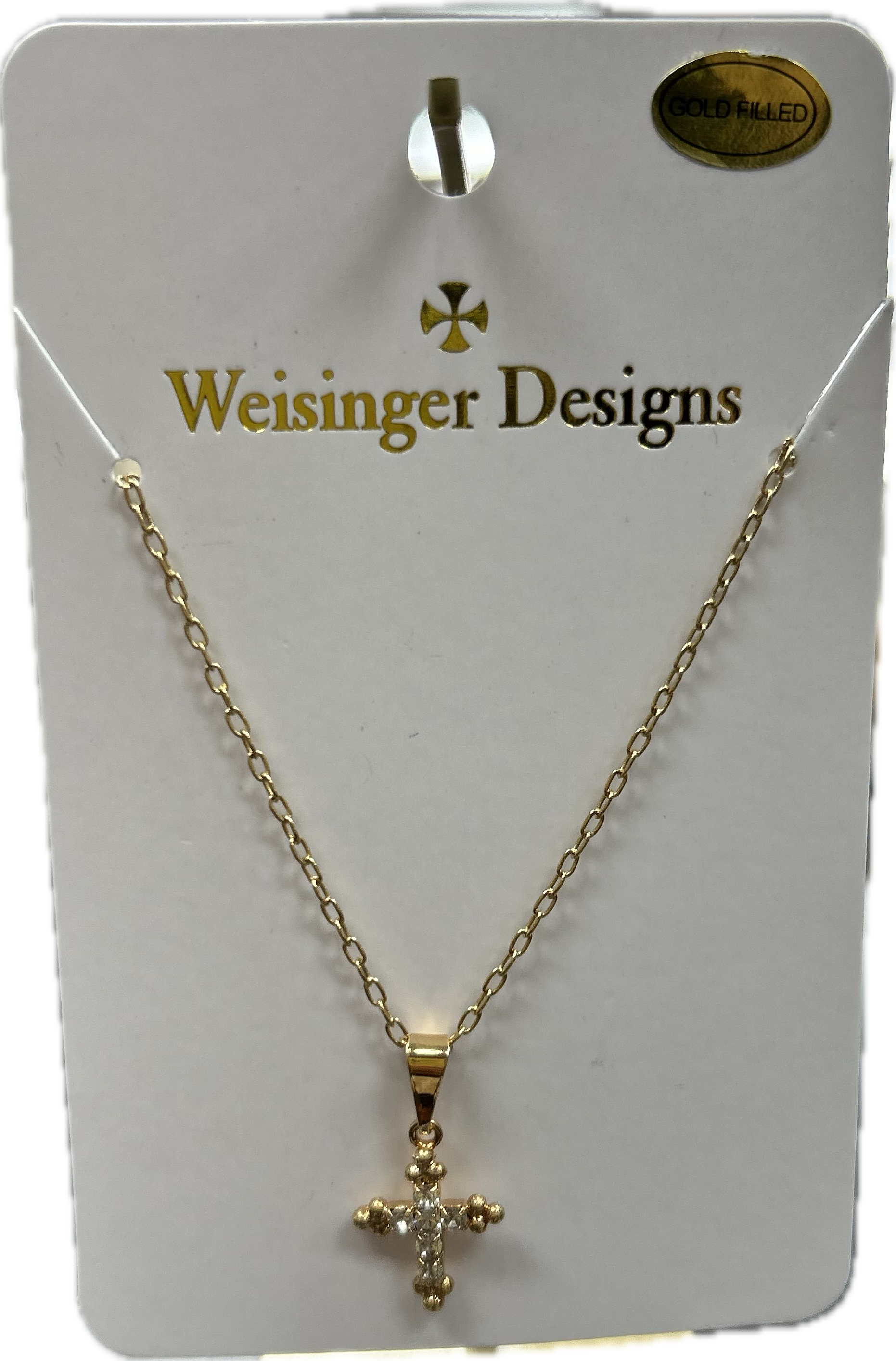 Weisinger Design crystal cross on gold filed  necklace