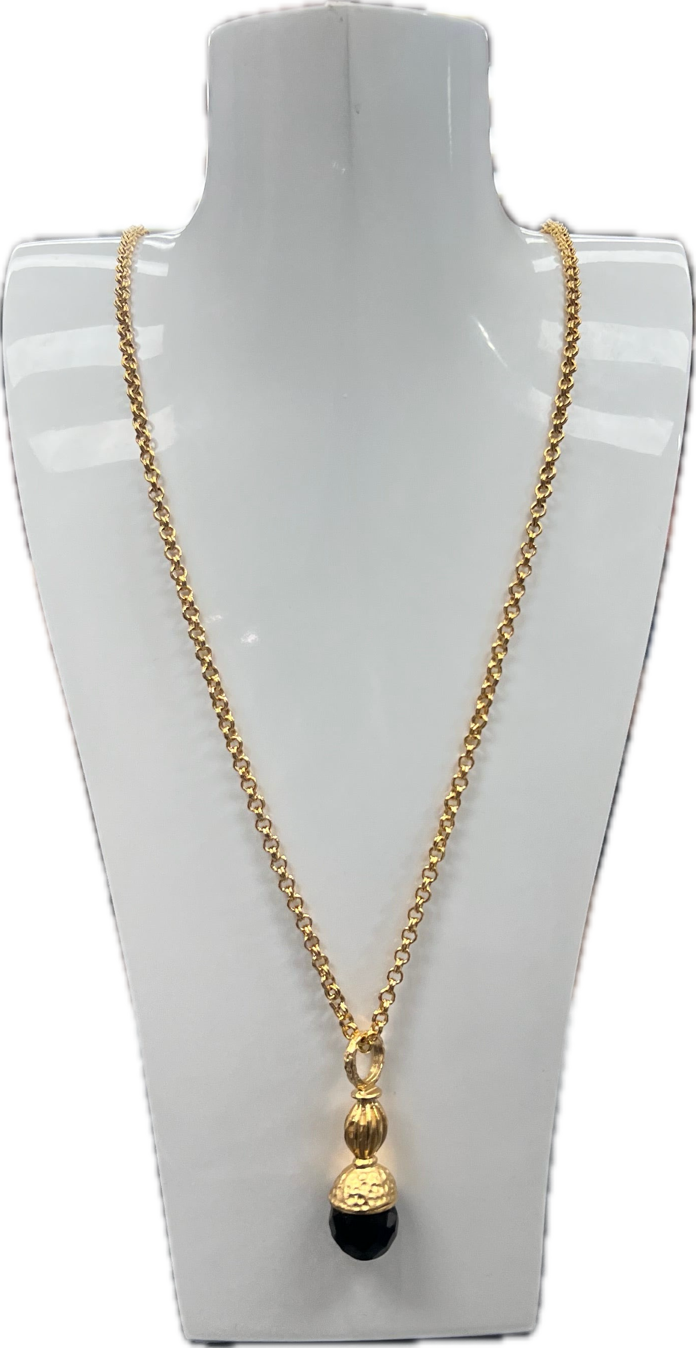 Weisinger Designs - 18” Matte Gold chain with jet black fob