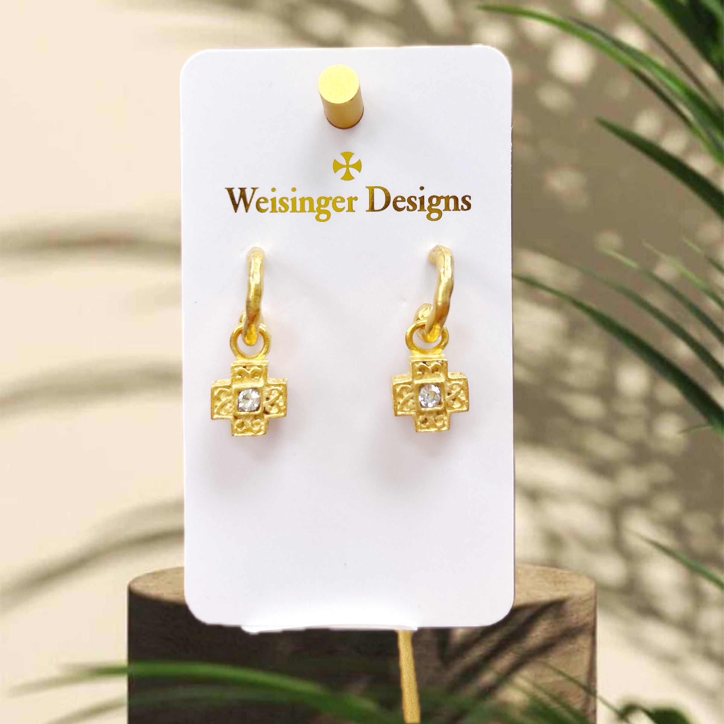 Weisinger Designs - Cross earrings with crystal center