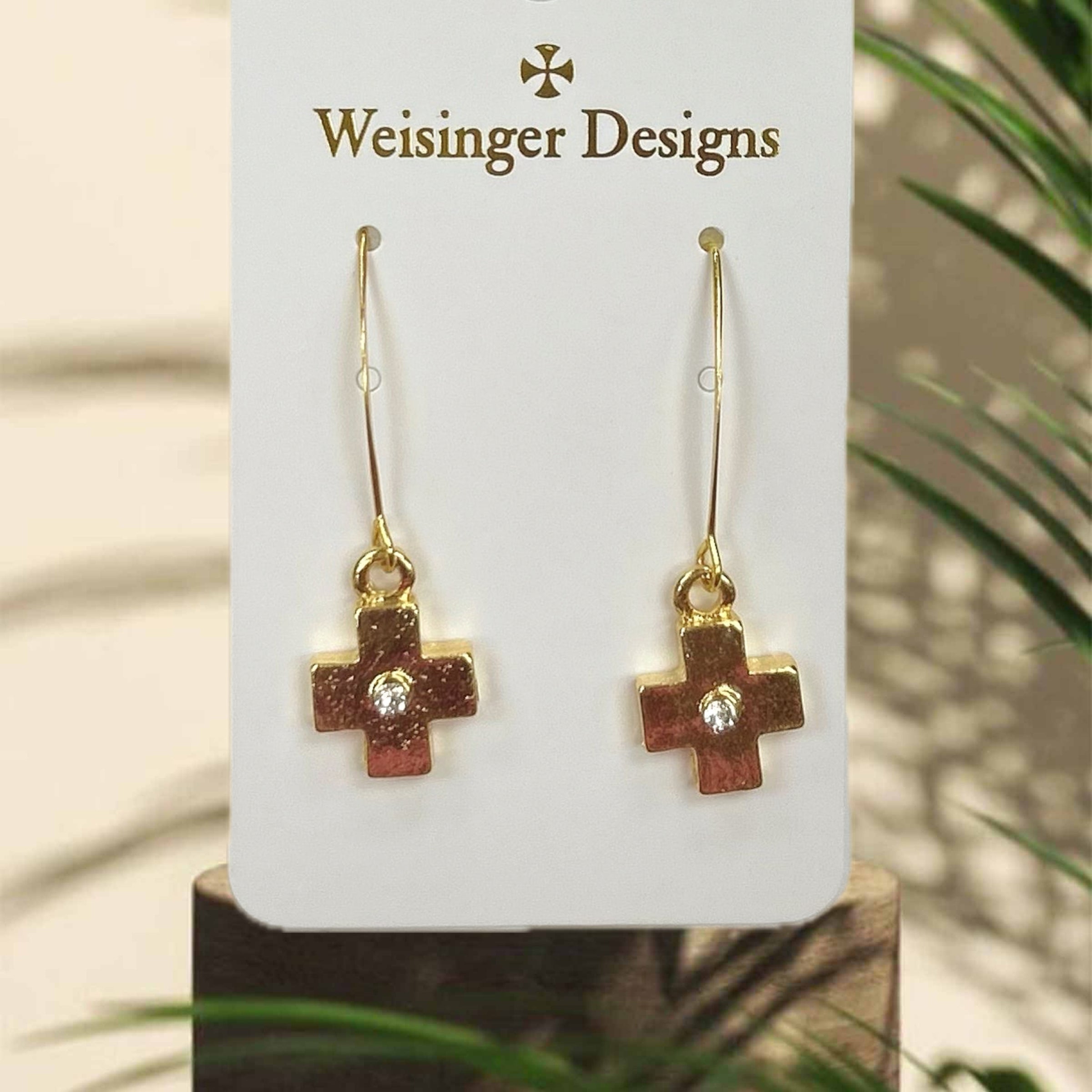 Weisinger Designs - Cross Earrings With Clear Crystals