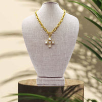 Weisinger design 18” toggle necklace with mother of pearl stone cross necklace