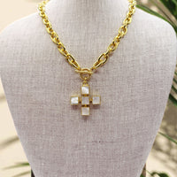Weisinger design 18” toggle necklace with mother of pearl stone cross necklace