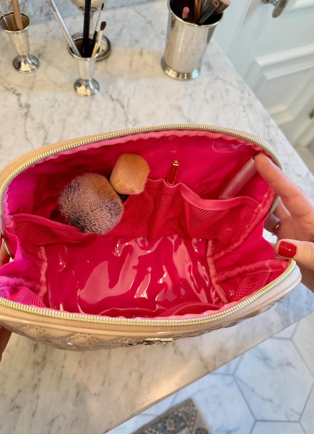 Caroline Hill Tote Bag With Small Pouch - Nude Patent