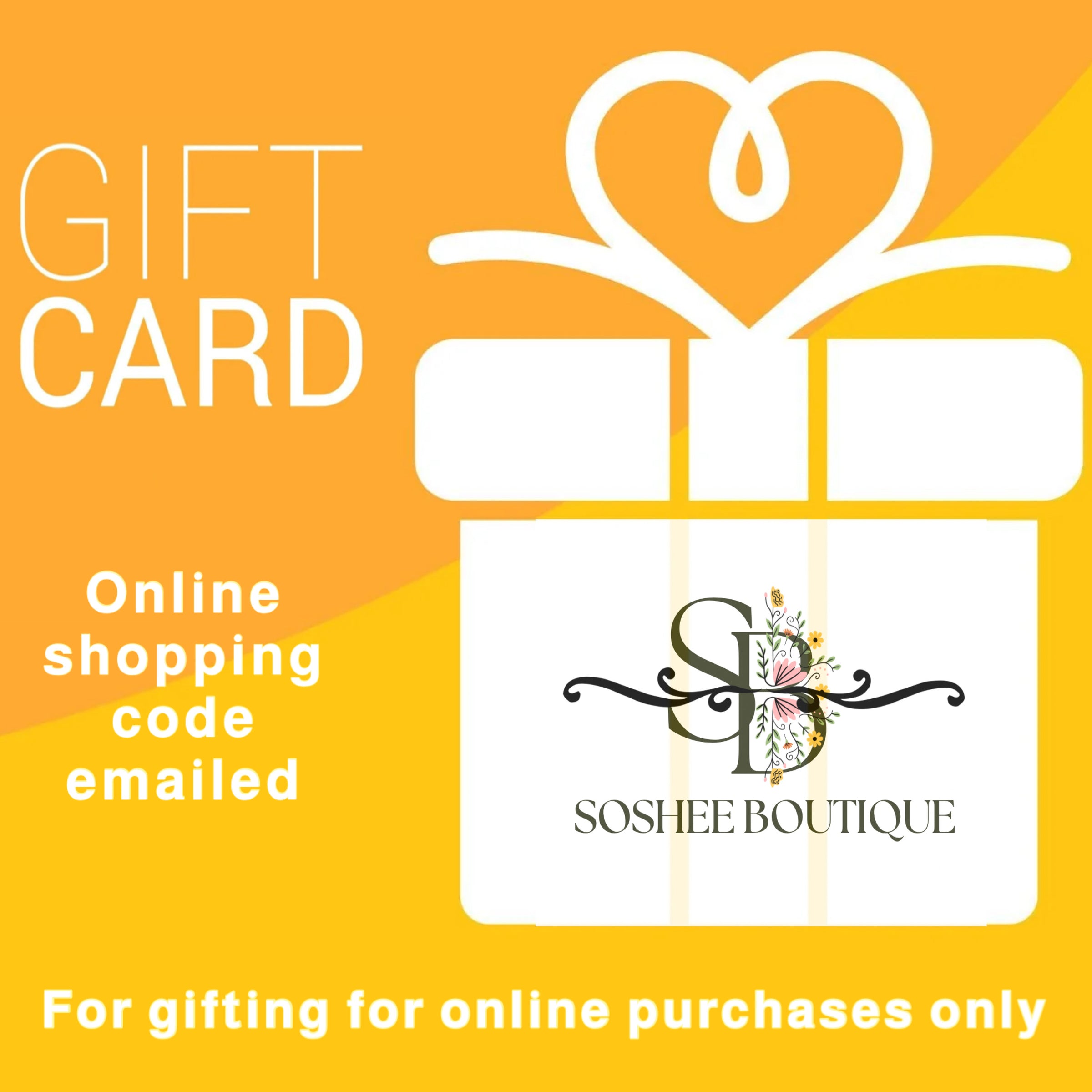 Gifting made easy! Gift Card Shopping Code to share for gifting for any special occasion! Send code to friends & family to shop online!