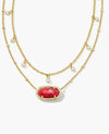 Kendra Scott Elisa Gold Pearl Multi Strand Necklace in Bronze Veined Red and Fuchsia Magnesite
