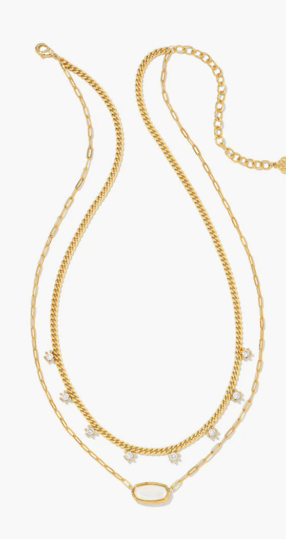 Kendra Scott Framed Elisa Gold Multi Strand Necklace in Iridescent Opalite Illusion