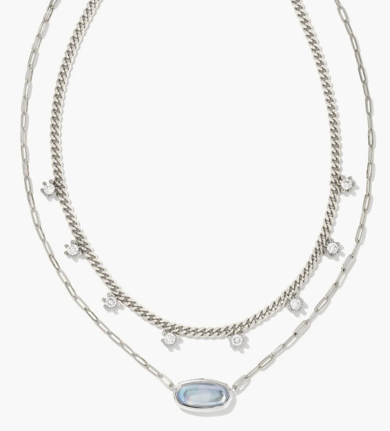 Kendra Scott Framed Elisa Silver Multi Strand Necklace in Light Sky Blue Illusion