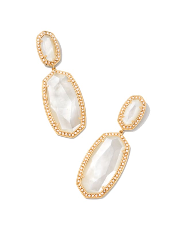 Kendra Scott Pearl Beaded Elle Gold Statement Earrings in Ivory Mother-of-Pearl