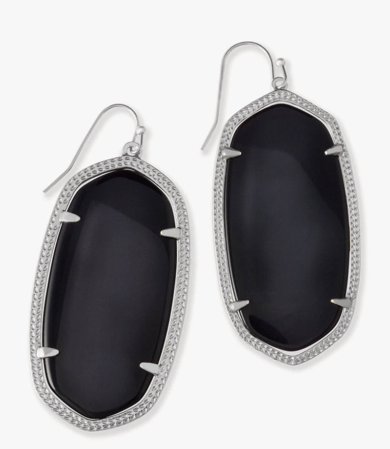 Kendra Scott Danielle Silver Drop Earrings in Black Opaque Glass