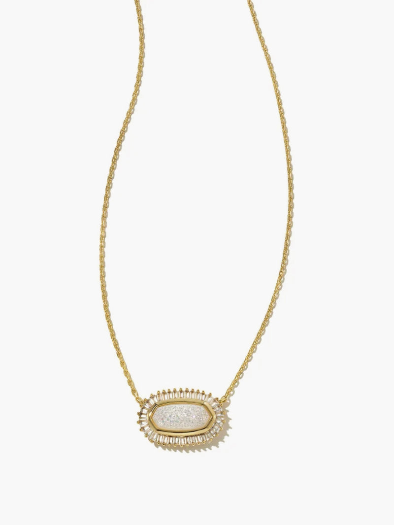 Kendra Scott Baguette Elisa Gold Pendant Necklace in Iridescent Drusy