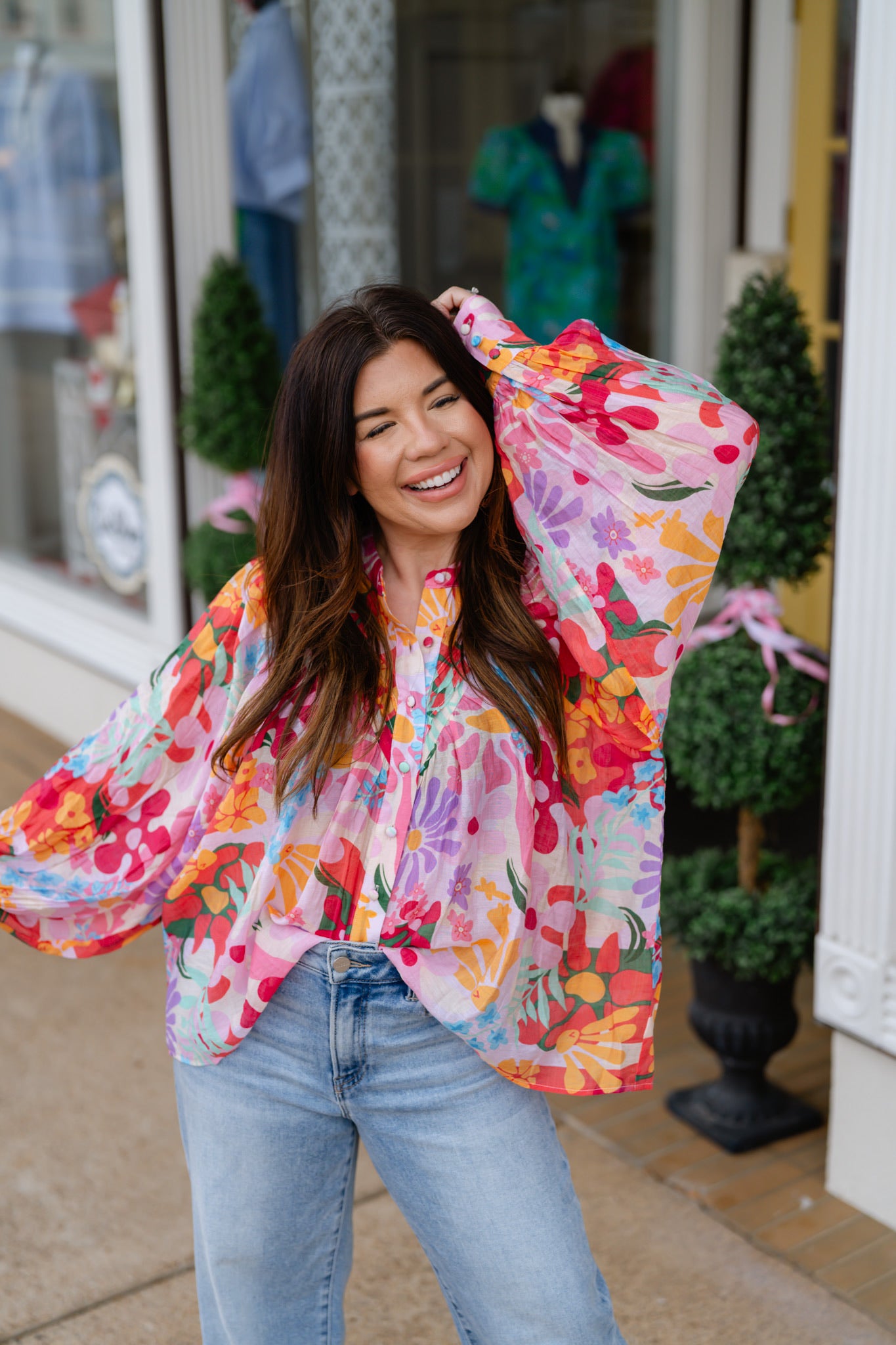 The Marry blouse - Pink floral button down top - Ee:some
