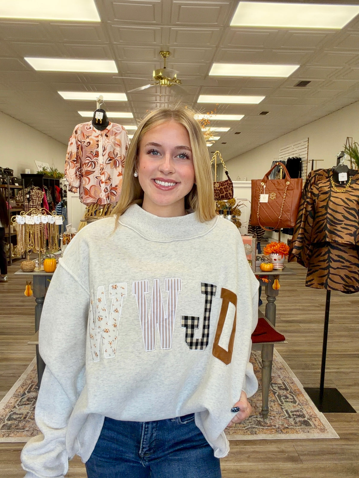 WWJD Embroidered Mock Neck sweatshirt
