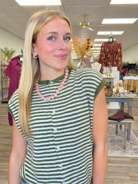 Olive & Ivory Striped Sweater- Sleeveless sweater