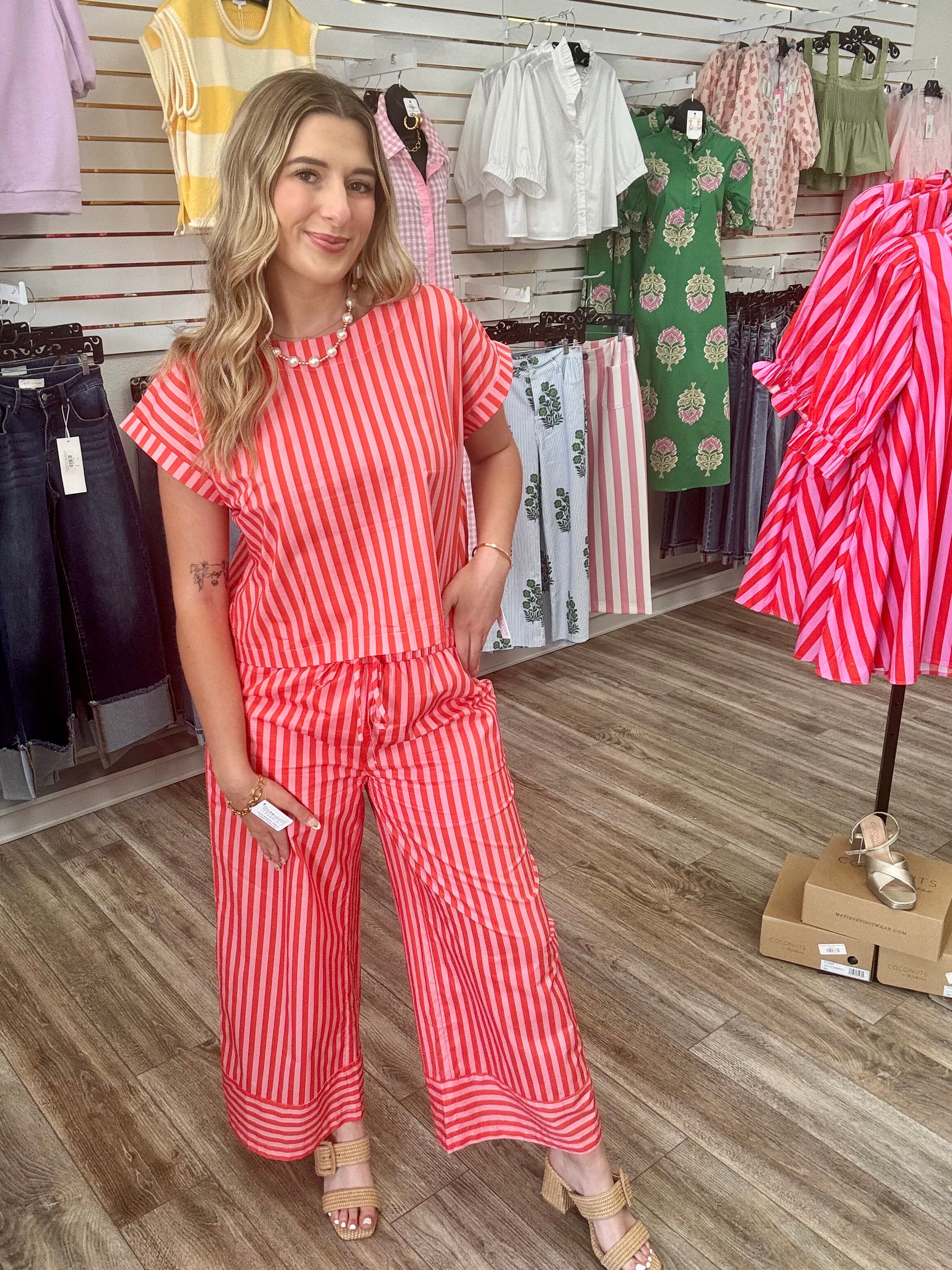 The Caylan set - pink and red striped pants set - Entro
