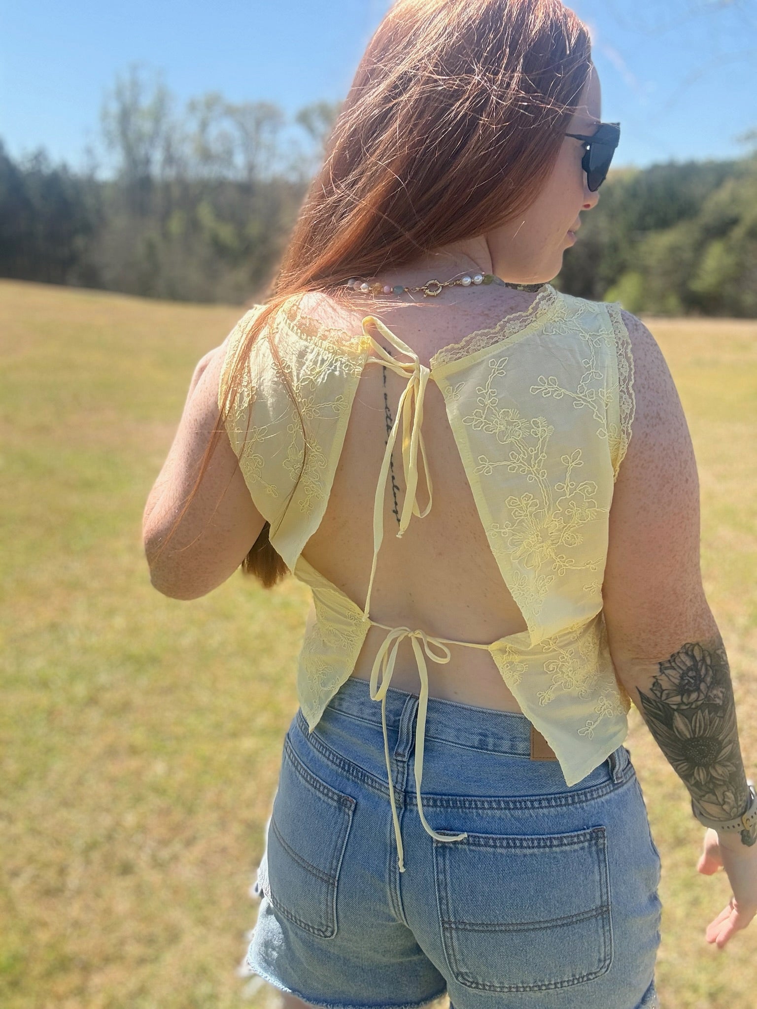 The Lexi Top - embroidery v neck with lace outline