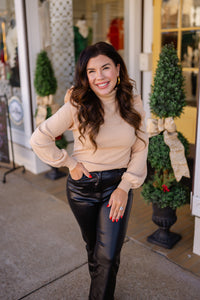 The Mia Top - Ribbed Long Sleeve Turtleneck - Sand - &merci