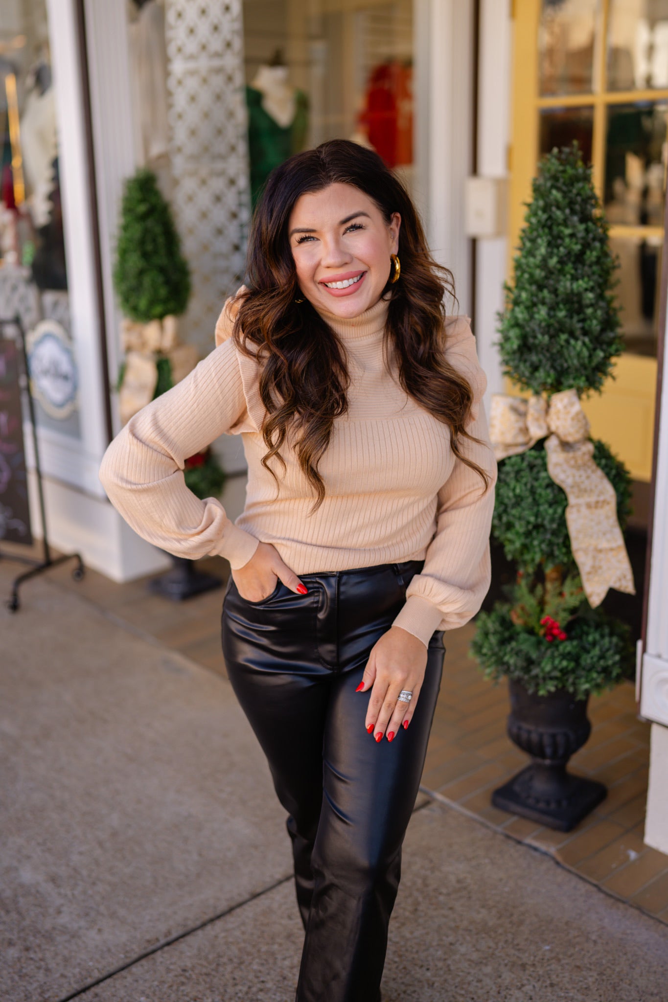 The Mia Top - Ribbed Long Sleeve Turtleneck - Sand - &merci